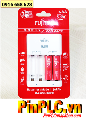 Fujitsu FCT345CEFXL(B) Bộ sạc pin AA, AAA Nhanh 3GIỜ Kèm 2Pin Fujitsu AA1000mAh (sạc được 5000 lần)